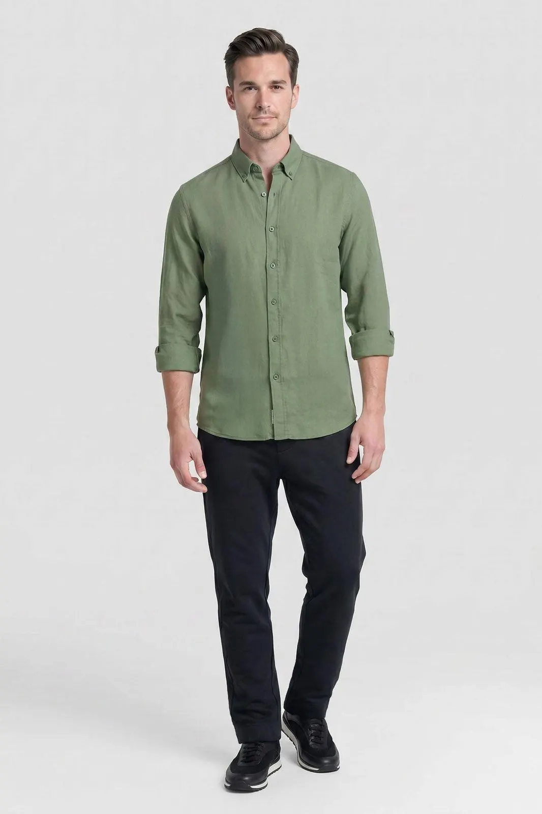 Camisa lino lisa (verde)