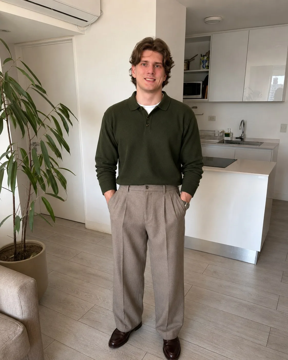 Look 3: Olive knit polo