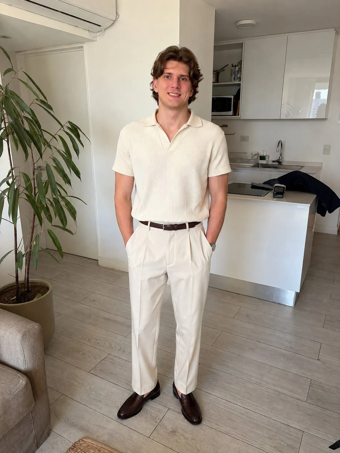 Look 5: Cream johnny polo
