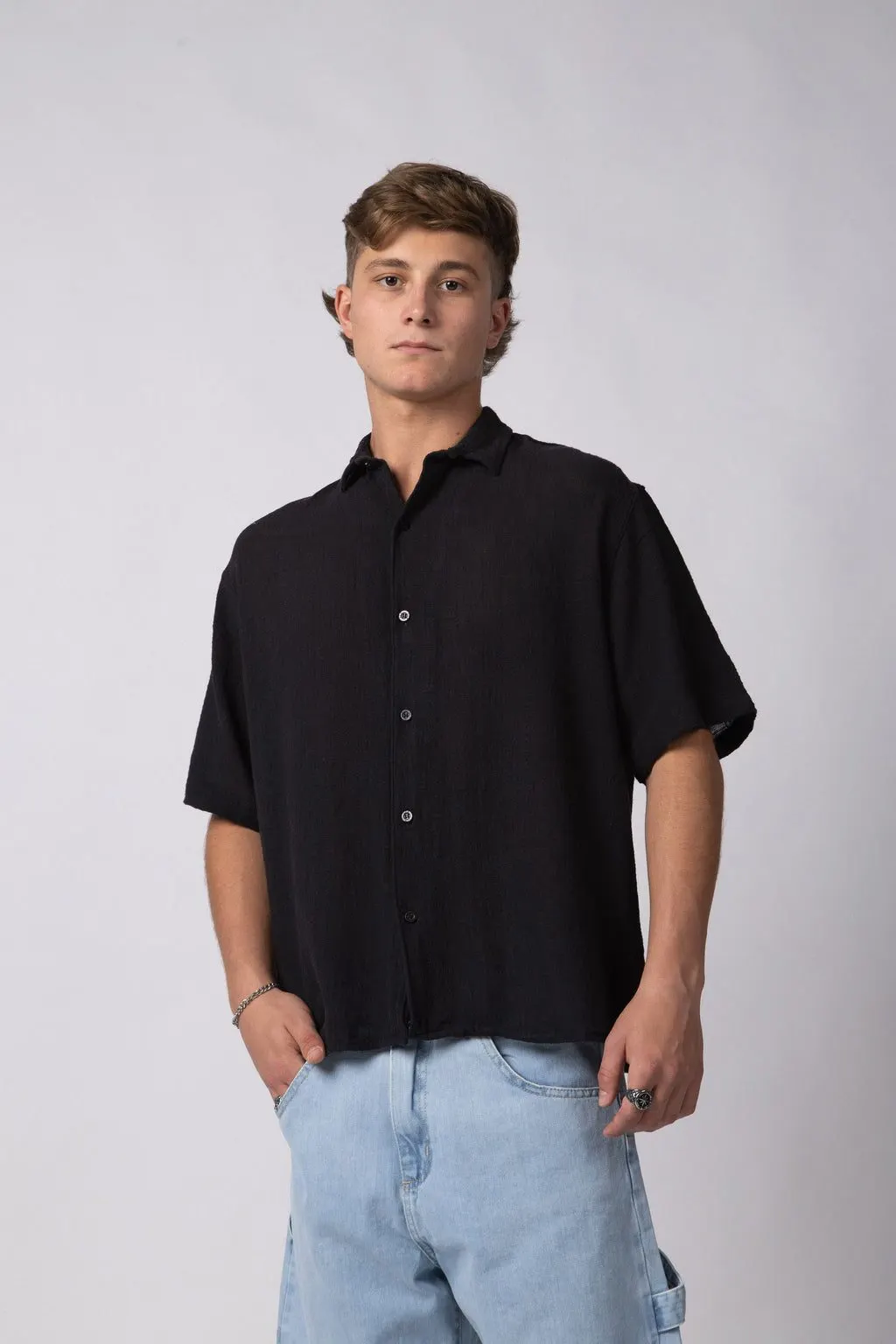 Camisa manga corta lino Kara (negra)