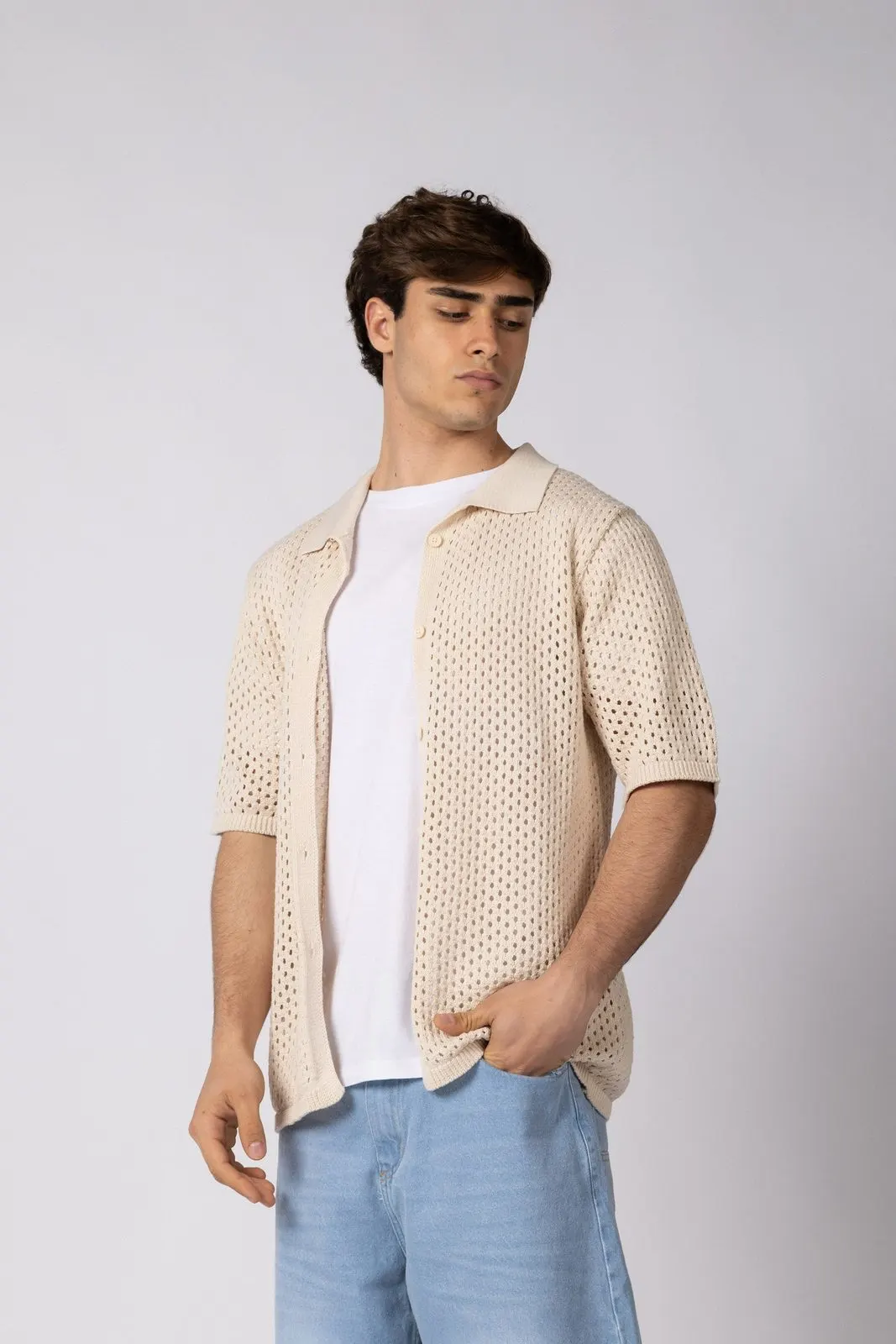 Camisa manga corta tejida Lumen (crudo)