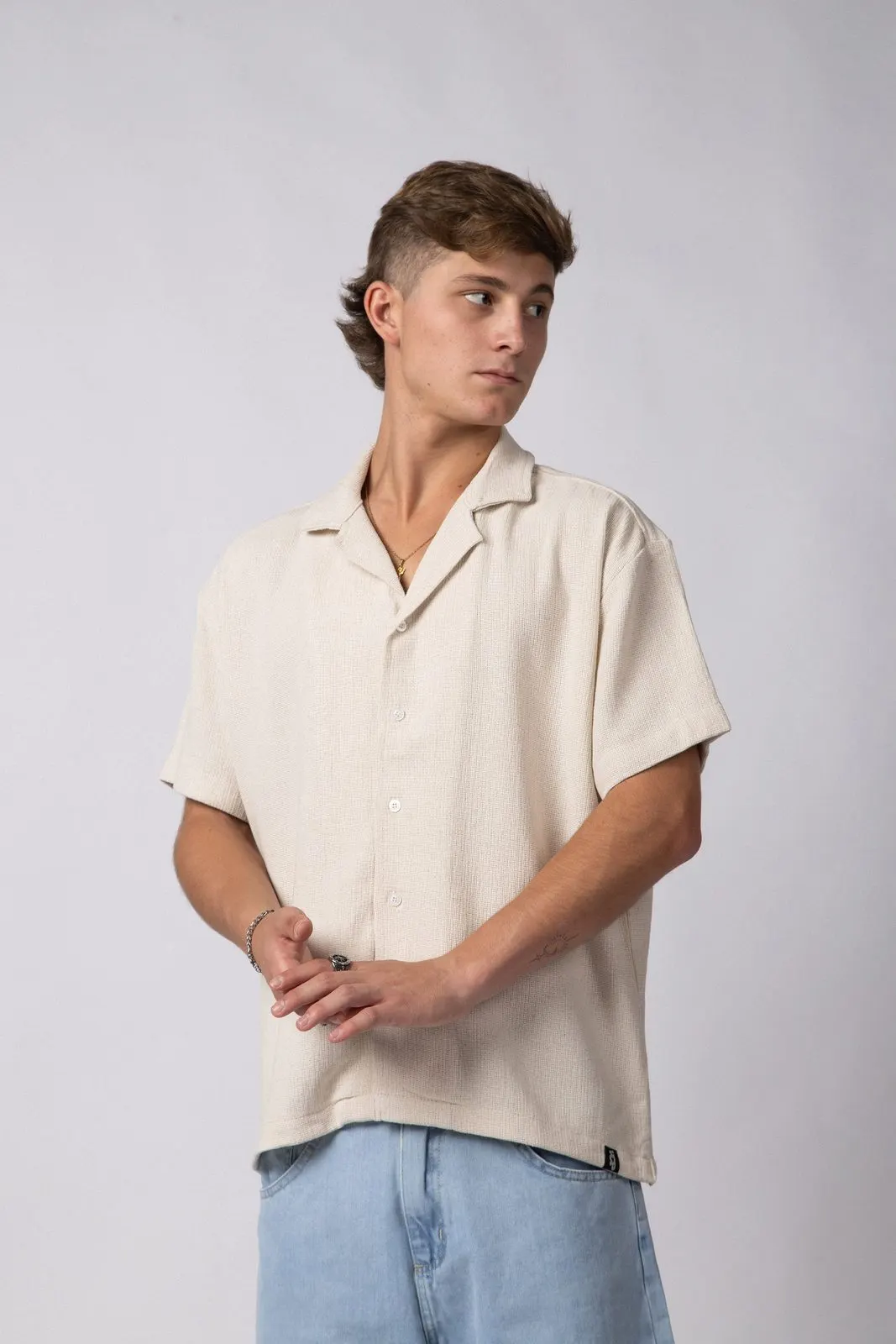 Camisa manga corta lino Mont (crudo)