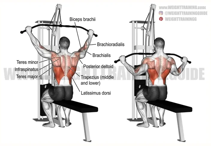 Wide-grip lat pull-down machine